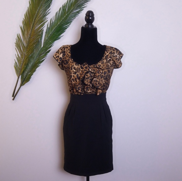 Express Dresses & Skirts - Express Cheetah Print Black Ruffle Dress Size 0